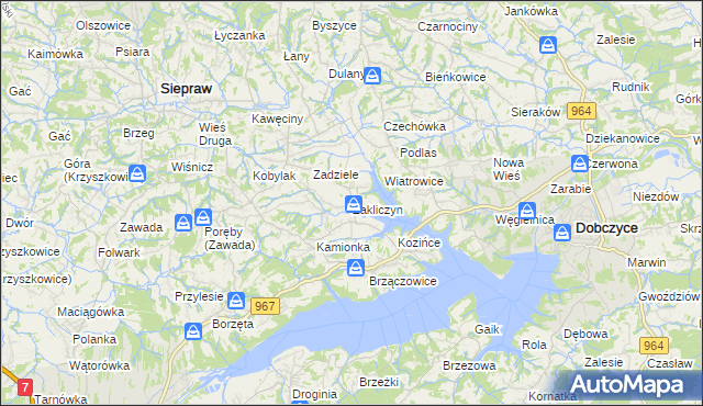 mapa Zakliczyn gmina Siepraw, Zakliczyn gmina Siepraw na mapie Targeo