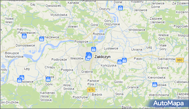 mapa Zakliczyn powiat tarnowski, Zakliczyn powiat tarnowski na mapie Targeo