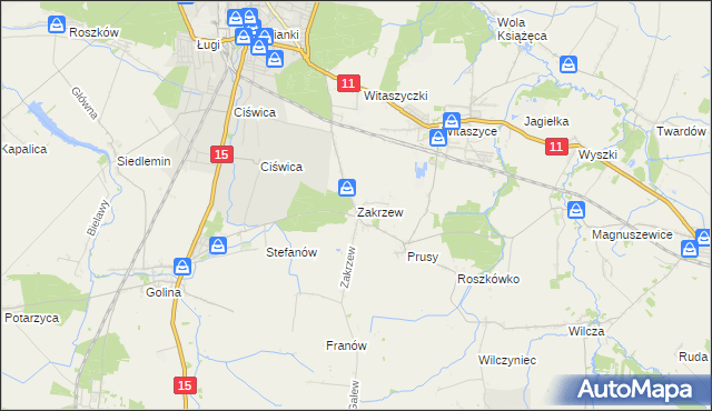 mapa Zakrzew gmina Jarocin, Zakrzew gmina Jarocin na mapie Targeo