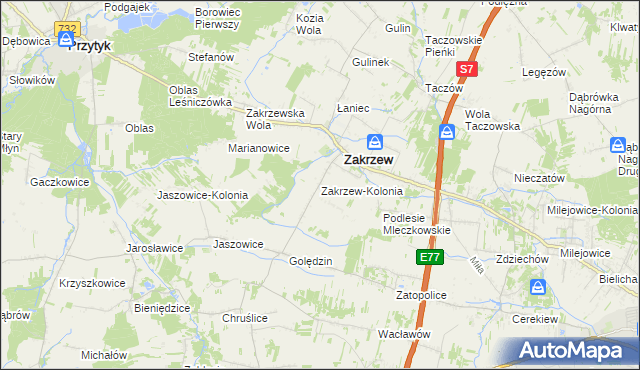 mapa Zakrzew-Kolonia gmina Zakrzew, Zakrzew-Kolonia gmina Zakrzew na mapie Targeo