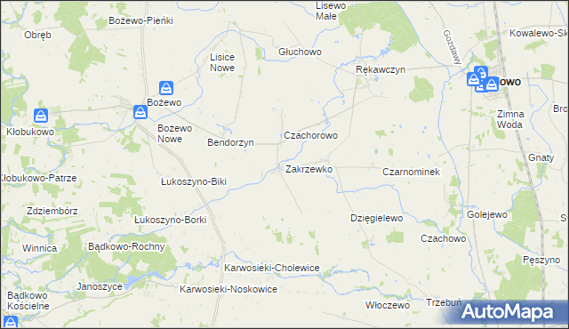 mapa Zakrzewko gmina Gozdowo, Zakrzewko gmina Gozdowo na mapie Targeo