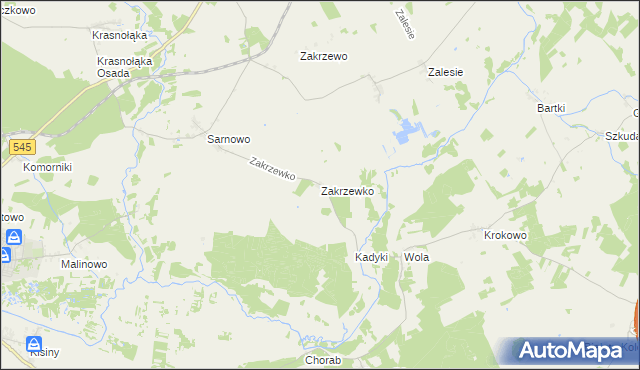 mapa Zakrzewko gmina Kozłowo, Zakrzewko gmina Kozłowo na mapie Targeo