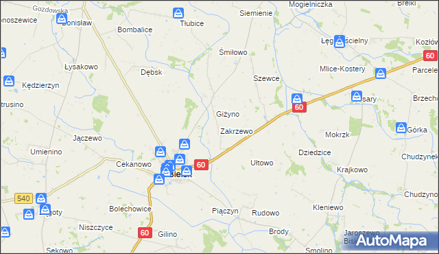 mapa Zakrzewo gmina Bielsk, Zakrzewo gmina Bielsk na mapie Targeo