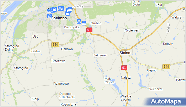 mapa Zakrzewo gmina Stolno, Zakrzewo gmina Stolno na mapie Targeo