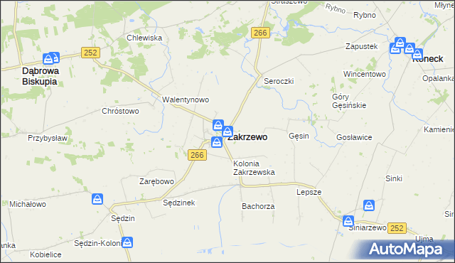 mapa Zakrzewo powiat aleksandrowski, Zakrzewo powiat aleksandrowski na mapie Targeo