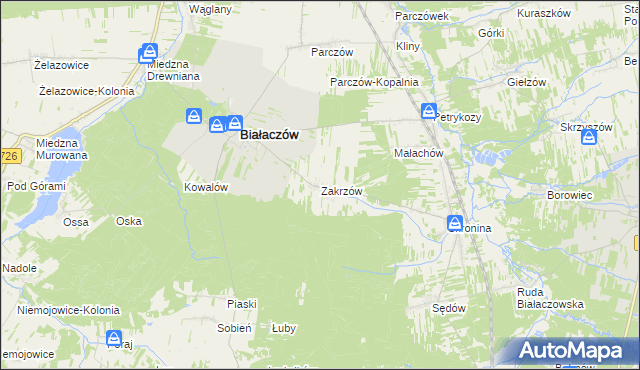 mapa Zakrzów gmina Białaczów, Zakrzów gmina Białaczów na mapie Targeo