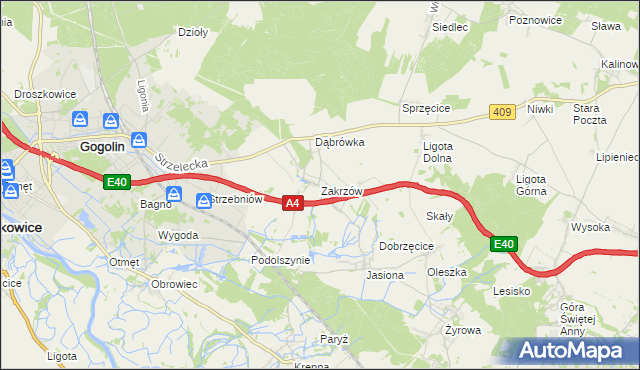 mapa Zakrzów gmina Gogolin, Zakrzów gmina Gogolin na mapie Targeo
