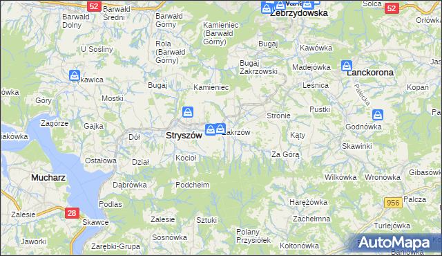 mapa Zakrzów gmina Stryszów, Zakrzów gmina Stryszów na mapie Targeo