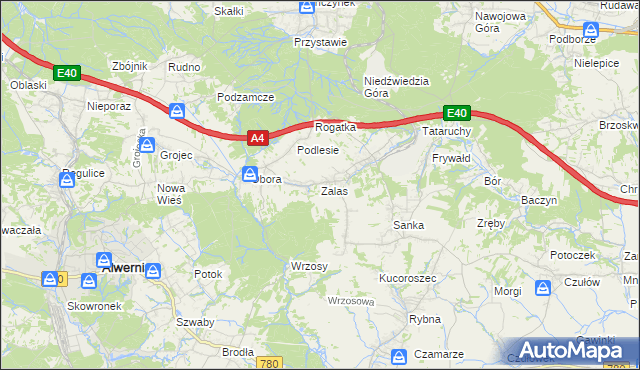 mapa Zalas gmina Krzeszowice, Zalas gmina Krzeszowice na mapie Targeo