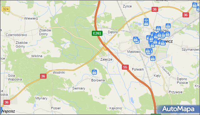 mapa Załęcze gmina Rawicz, Załęcze gmina Rawicz na mapie Targeo