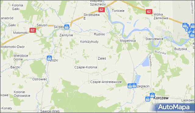 mapa Zaleś gmina Korczew, Zaleś gmina Korczew na mapie Targeo