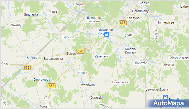 mapa Zalesiany gmina Turośń Kościelna, Zalesiany gmina Turośń Kościelna na mapie Targeo