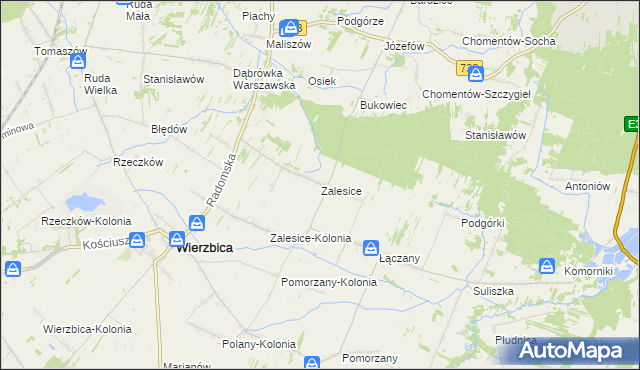 mapa Zalesice gmina Wierzbica, Zalesice gmina Wierzbica na mapie Targeo