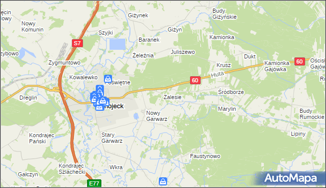 mapa Zalesie gmina Glinojeck, Zalesie gmina Glinojeck na mapie Targeo