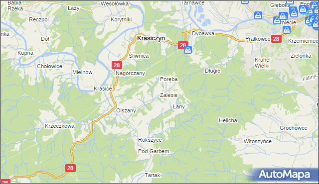 mapa Zalesie gmina Krasiczyn, Zalesie gmina Krasiczyn na mapie Targeo