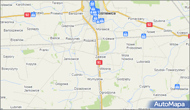 mapa Zalesie gmina Krośniewice, Zalesie gmina Krośniewice na mapie Targeo