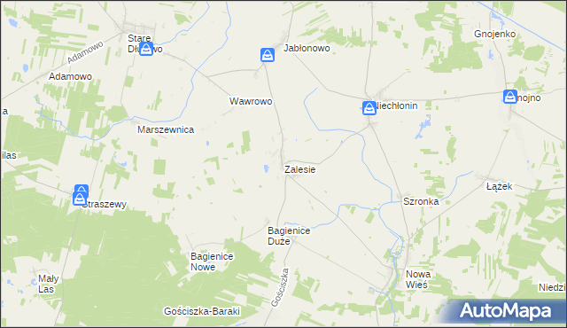 mapa Zalesie gmina Płośnica, Zalesie gmina Płośnica na mapie Targeo