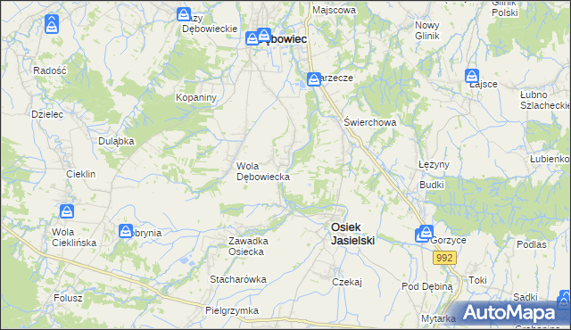 mapa Załęże gmina Osiek Jasielski, Załęże gmina Osiek Jasielski na mapie Targeo