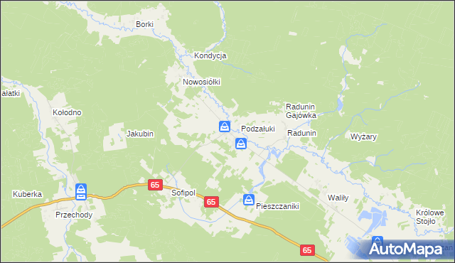 mapa Załuki gmina Gródek, Załuki gmina Gródek na mapie Targeo