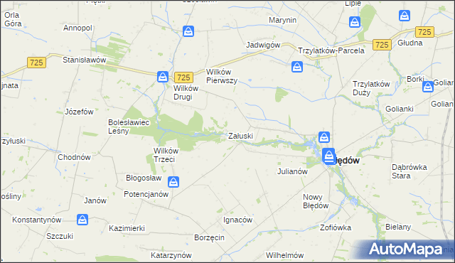mapa Załuski gmina Błędów, Załuski gmina Błędów na mapie Targeo