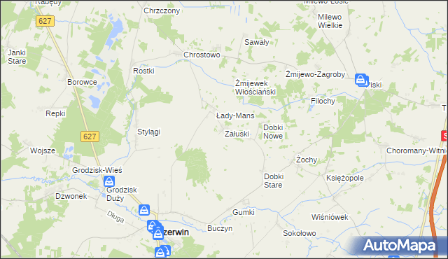 mapa Załuski gmina Czerwin, Załuski gmina Czerwin na mapie Targeo