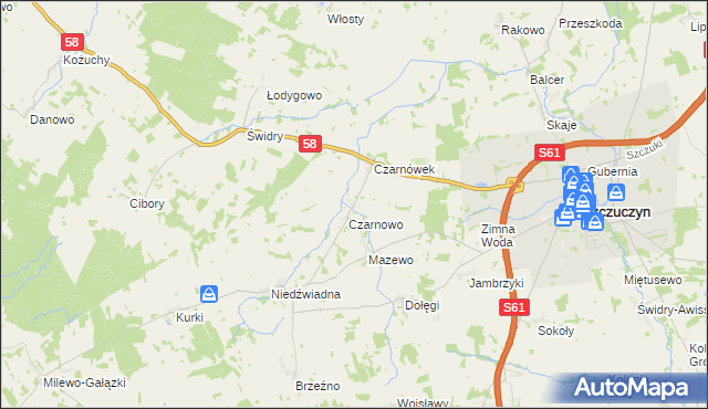 mapa Załuski gmina Szczuczyn, Załuski gmina Szczuczyn na mapie Targeo