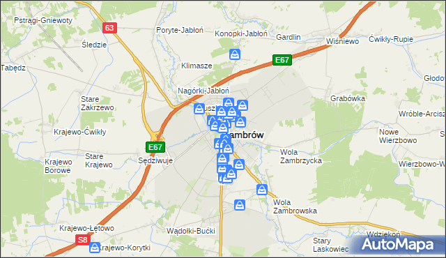 mapa Zambrów, Zambrów na mapie Targeo