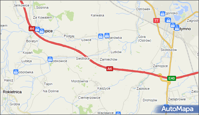 mapa Zamiechów, Zamiechów na mapie Targeo