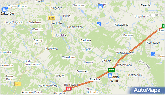 mapa Zapole gmina Grodzisk Mazowiecki, Zapole gmina Grodzisk Mazowiecki na mapie Targeo