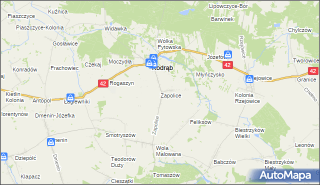mapa Zapolice gmina Kodrąb, Zapolice gmina Kodrąb na mapie Targeo