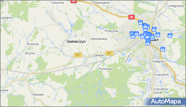 mapa Zaręba gmina Siekierczyn, Zaręba gmina Siekierczyn na mapie Targeo