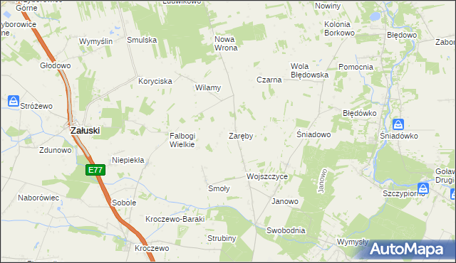 mapa Zaręby gmina Zakroczym, Zaręby gmina Zakroczym na mapie Targeo