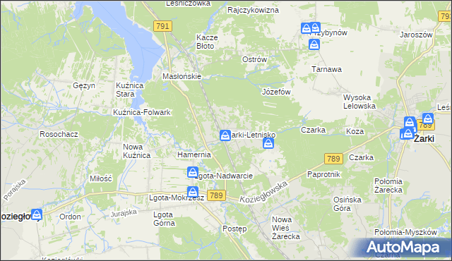 mapa Żarki-Letnisko, Żarki-Letnisko na mapie Targeo