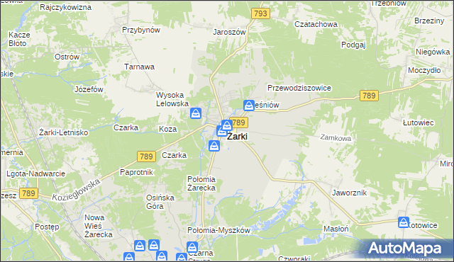 mapa Żarki powiat myszkowski, Żarki powiat myszkowski na mapie Targeo