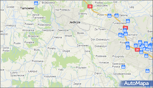 mapa Żarnowiec gmina Jedlicze, Żarnowiec gmina Jedlicze na mapie Targeo