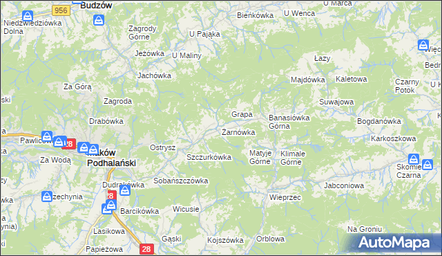 mapa Żarnówka gmina Maków Podhalański, Żarnówka gmina Maków Podhalański na mapie Targeo