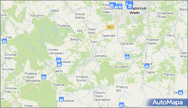 mapa Żarówka gmina Radomyśl Wielki, Żarówka gmina Radomyśl Wielki na mapie Targeo