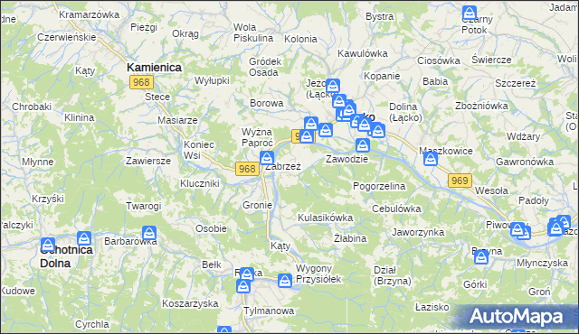 mapa Zarzecze gmina Łącko, Zarzecze gmina Łącko na mapie Targeo