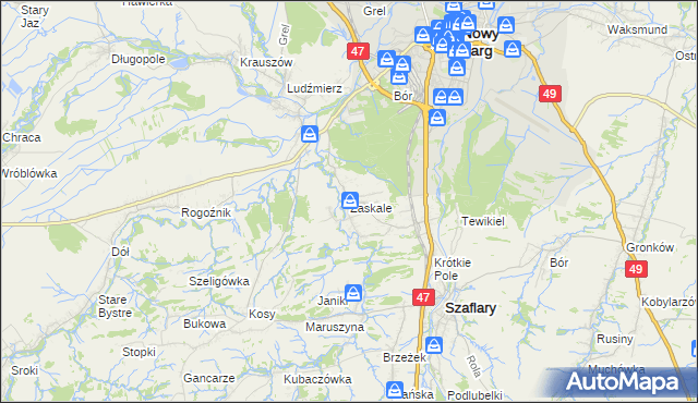 mapa Zaskale gmina Szaflary, Zaskale gmina Szaflary na mapie Targeo