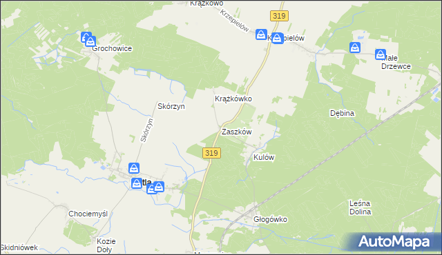 mapa Zaszków gmina Kotla, Zaszków gmina Kotla na mapie Targeo