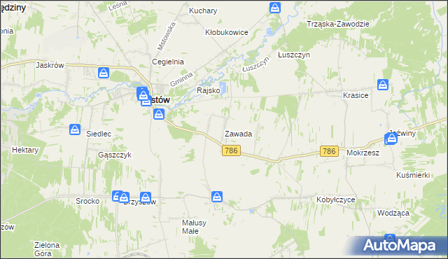 mapa Zawada gmina Mstów, Zawada gmina Mstów na mapie Targeo