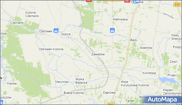 mapa Zawadów gmina Puchaczów, Zawadów gmina Puchaczów na mapie Targeo