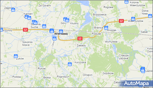 mapa Zawady gmina Wieniawa, Zawady gmina Wieniawa na mapie Targeo