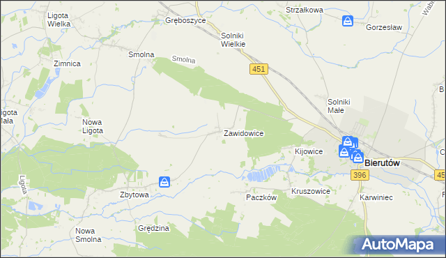 mapa Zawidowice gmina Bierutów, Zawidowice gmina Bierutów na mapie Targeo