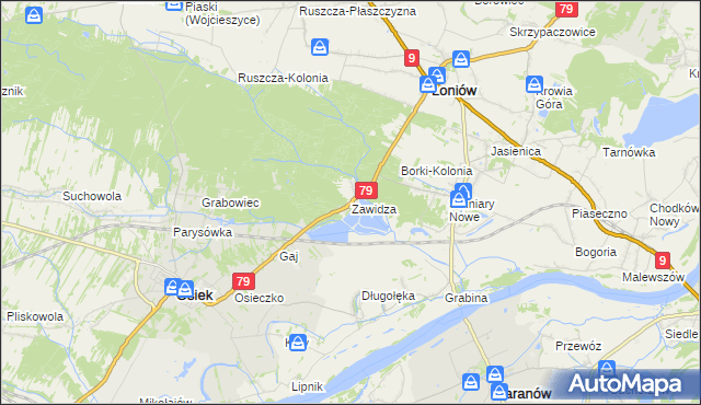 mapa Zawidza gmina Łoniów, Zawidza gmina Łoniów na mapie Targeo