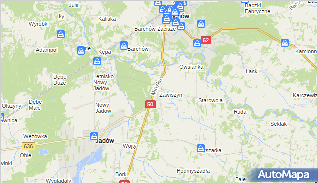 mapa Zawiszyn gmina Jadów, Zawiszyn gmina Jadów na mapie Targeo