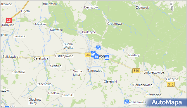 mapa Zawonia powiat trzebnicki, Zawonia powiat trzebnicki na mapie Targeo