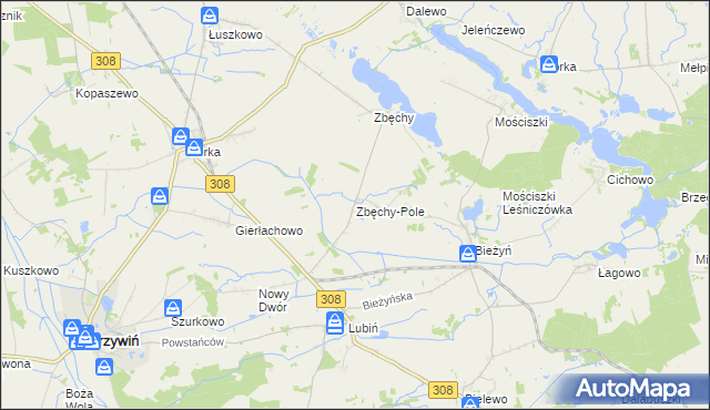 mapa Zbęchy-Pole, Zbęchy-Pole na mapie Targeo