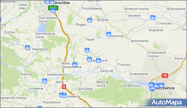 mapa Zbigniewice-Kolonia, Zbigniewice-Kolonia na mapie Targeo