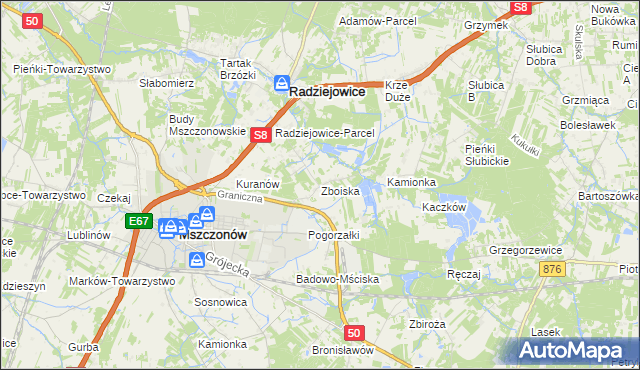 mapa Zboiska gmina Radziejowice, Zboiska gmina Radziejowice na mapie Targeo
